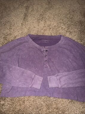Aeropostale Purple Cropped Henley Waffle Knit Top 🧡